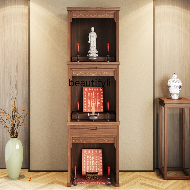 New Chinese Style Solid Wood Buddha Niche Clothes Closet Three-Layer Altar Cabinet Household Altar Cabinet Buddha Cabinet