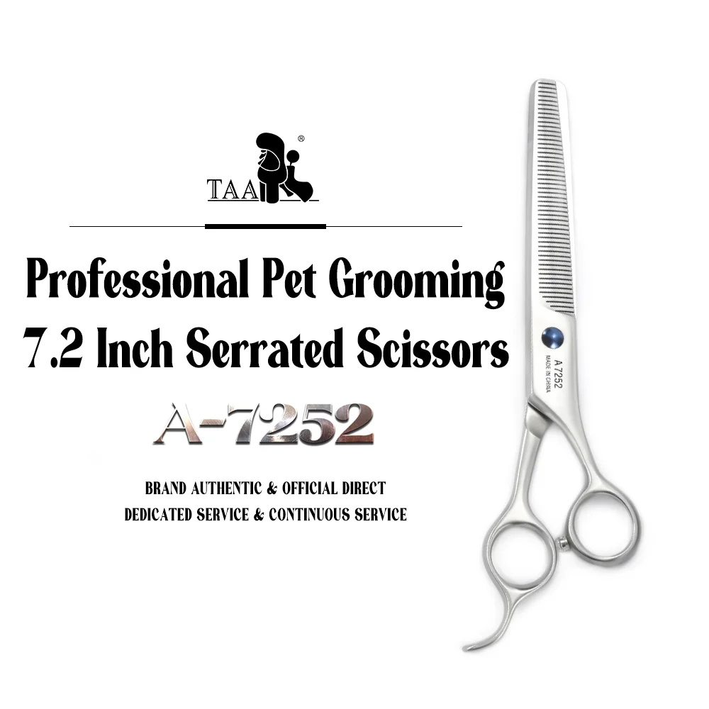 TAA 7.2 Inch Serrated Scissors for Dog Pet Scissors Professional Grooming Scissors Pet Shears Alloy Steel Ultra Light Scissors