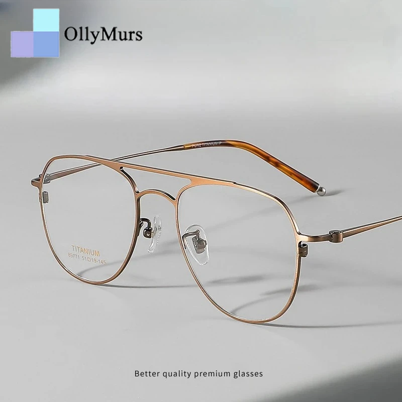 

OLLYMURS Luxury Pure Titanium Aviator Sunglasses for Men and Women, Retro Trend Optical Prescription Small Frame Glasses 89771