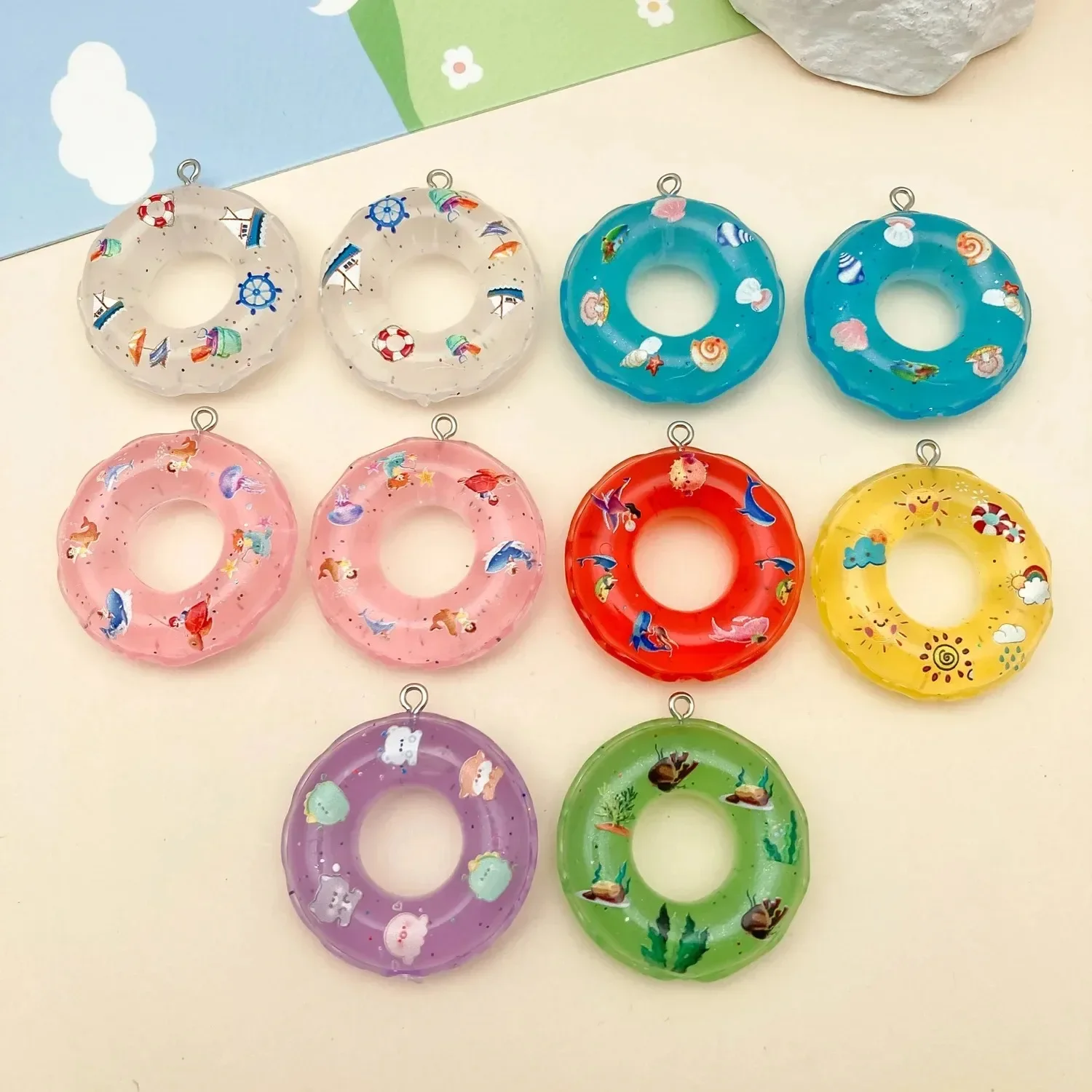 5Pcs Mini Resin Simulation Swimming Ring Pendants Summer Beach Charms DIY Craft Accessories For Earrings, Necklaces & Keychains