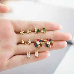 Clearance 1 Pair Multicolor Crystal Daisy Stud Earrings for Women Copper Zirconia Star Ear Studs Mini CZ Jewelry Gifts erst23