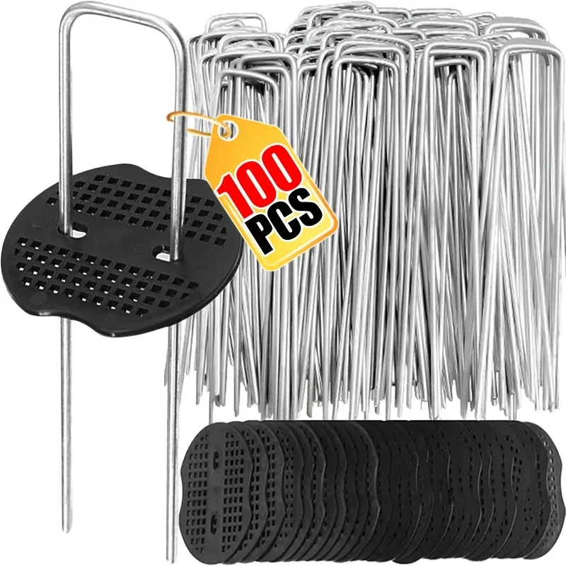 U-type Garden Staples Heavy-duty Fence Tubing Stakes Sod Pins Galvanized Landscape Spike for Holding Lawns Barrier Ground Nail