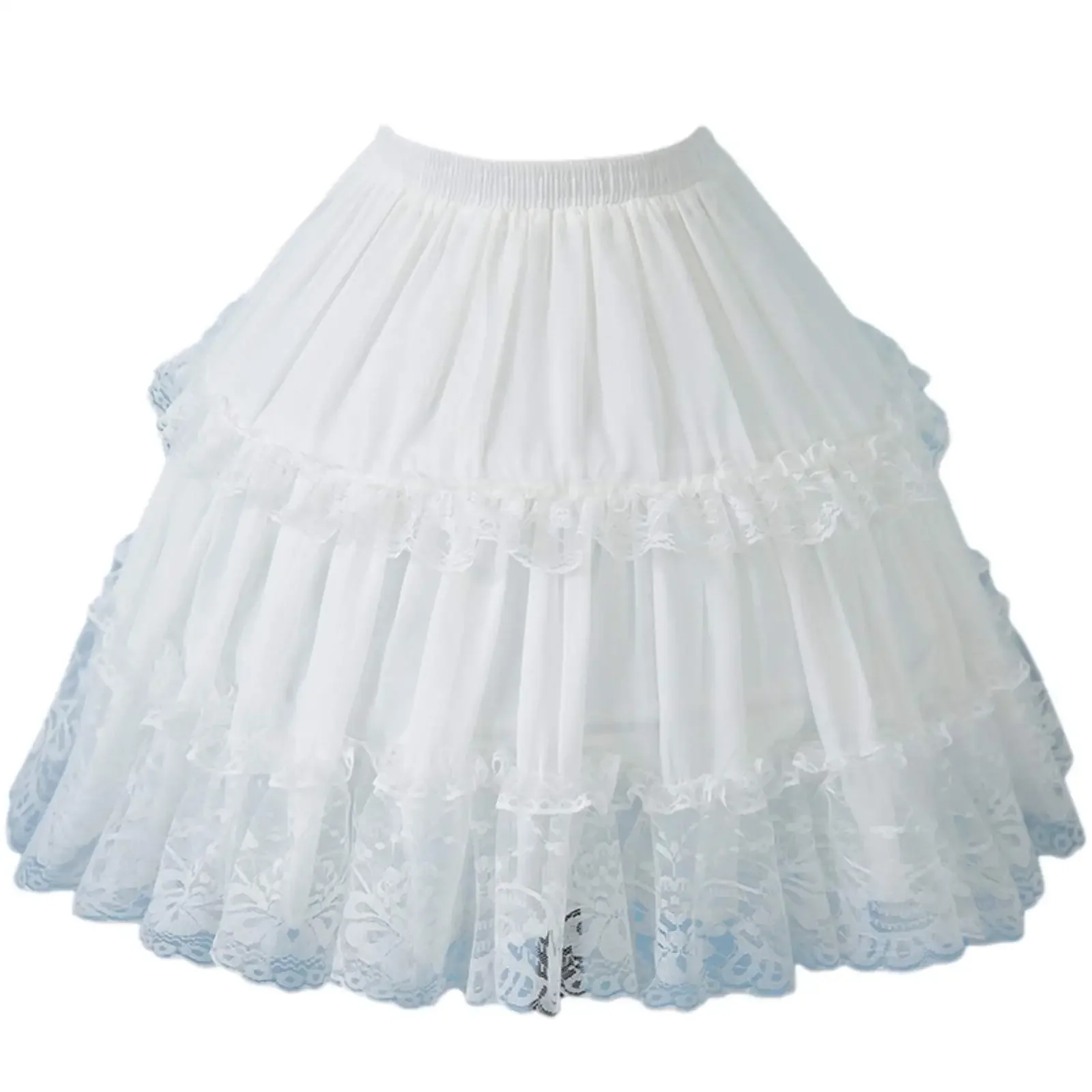 Girls Skirt Short Cosplay Lace Fishbone Lolita Slip Liner White Elastic Waist Petticoats 2022