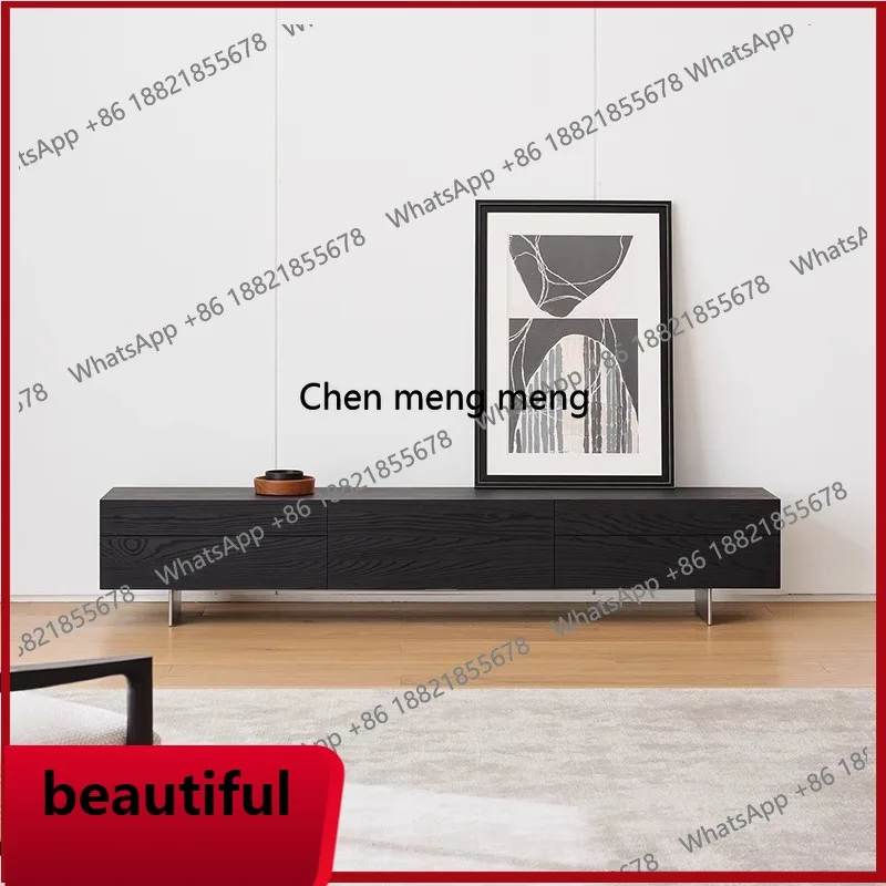 

X Solid wood TV cabinet, living room home floor-to-ceiling audio-visual, black, locker