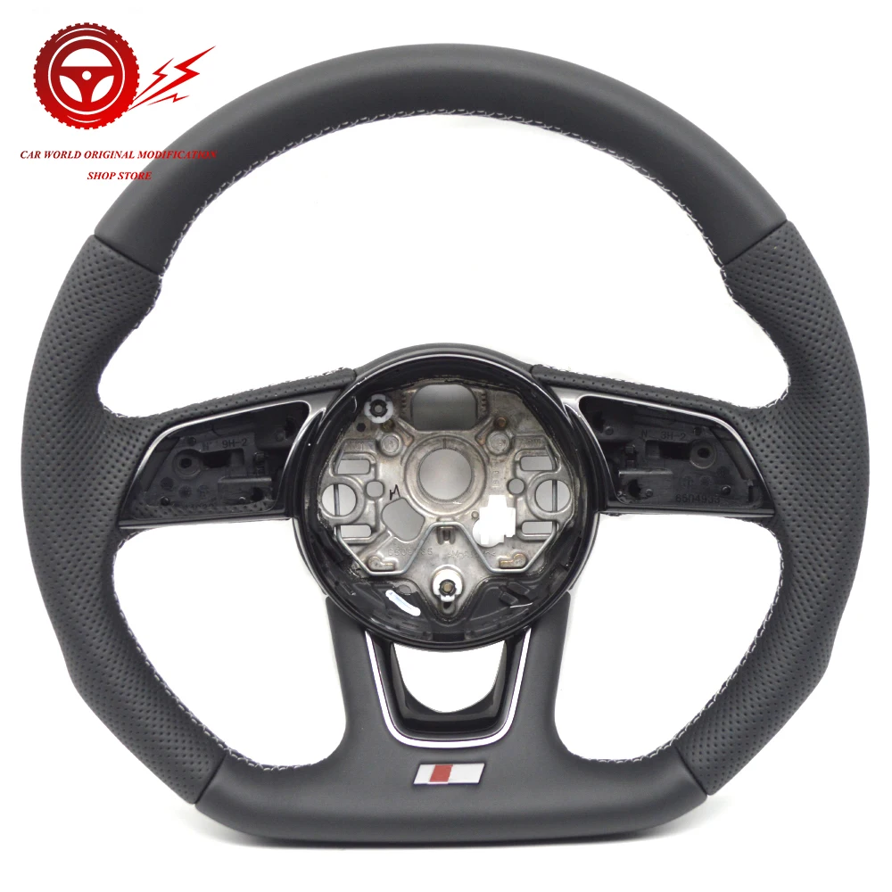 Half Perforated Leather Flat Bottomed Sports Steering Wheel, For Audi A3 8Y