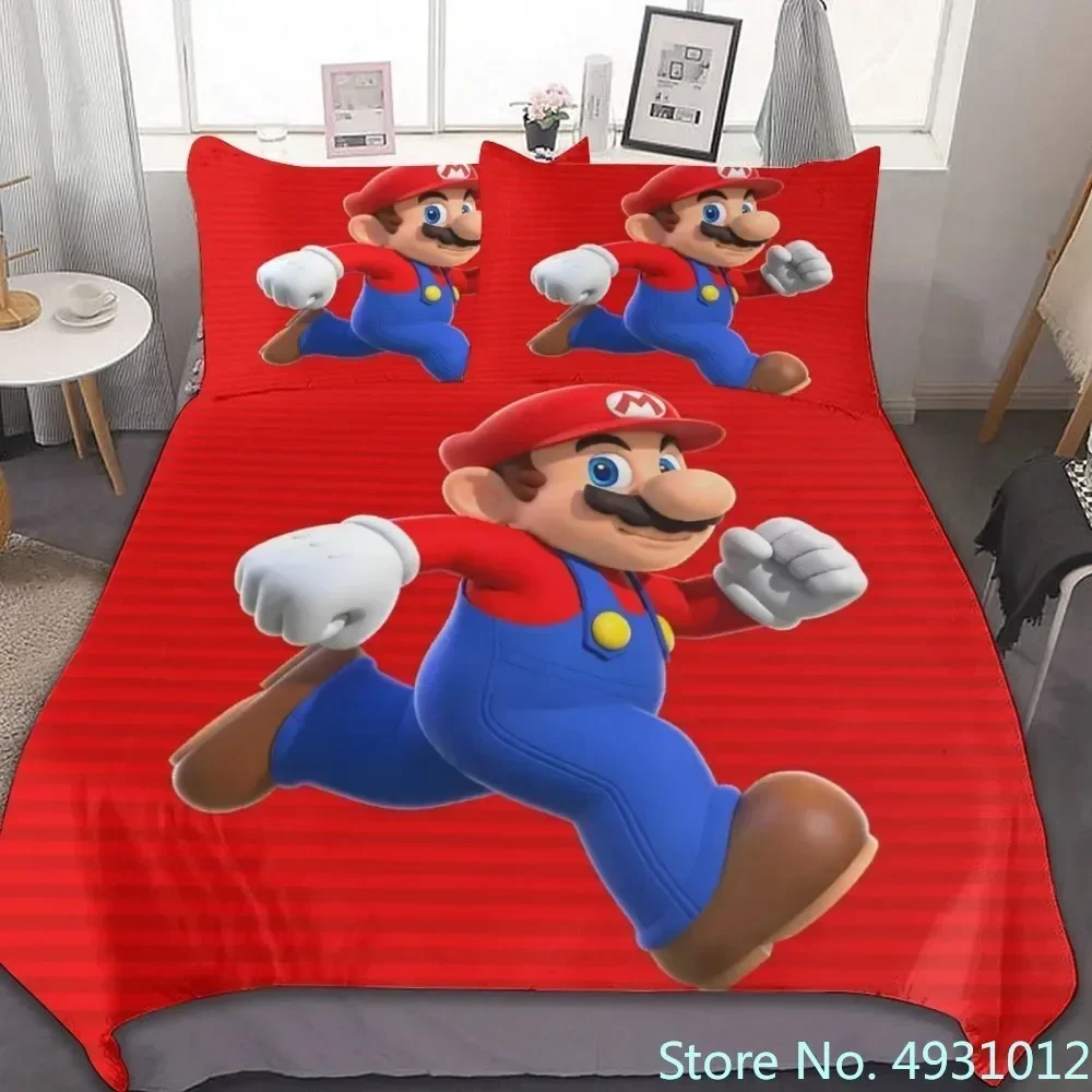 Super Mario Cartoon Bedding Set para crianças, colcha, anime, capa de edredão, consolador, fronha, roupas de cama, quarto, criança, menino