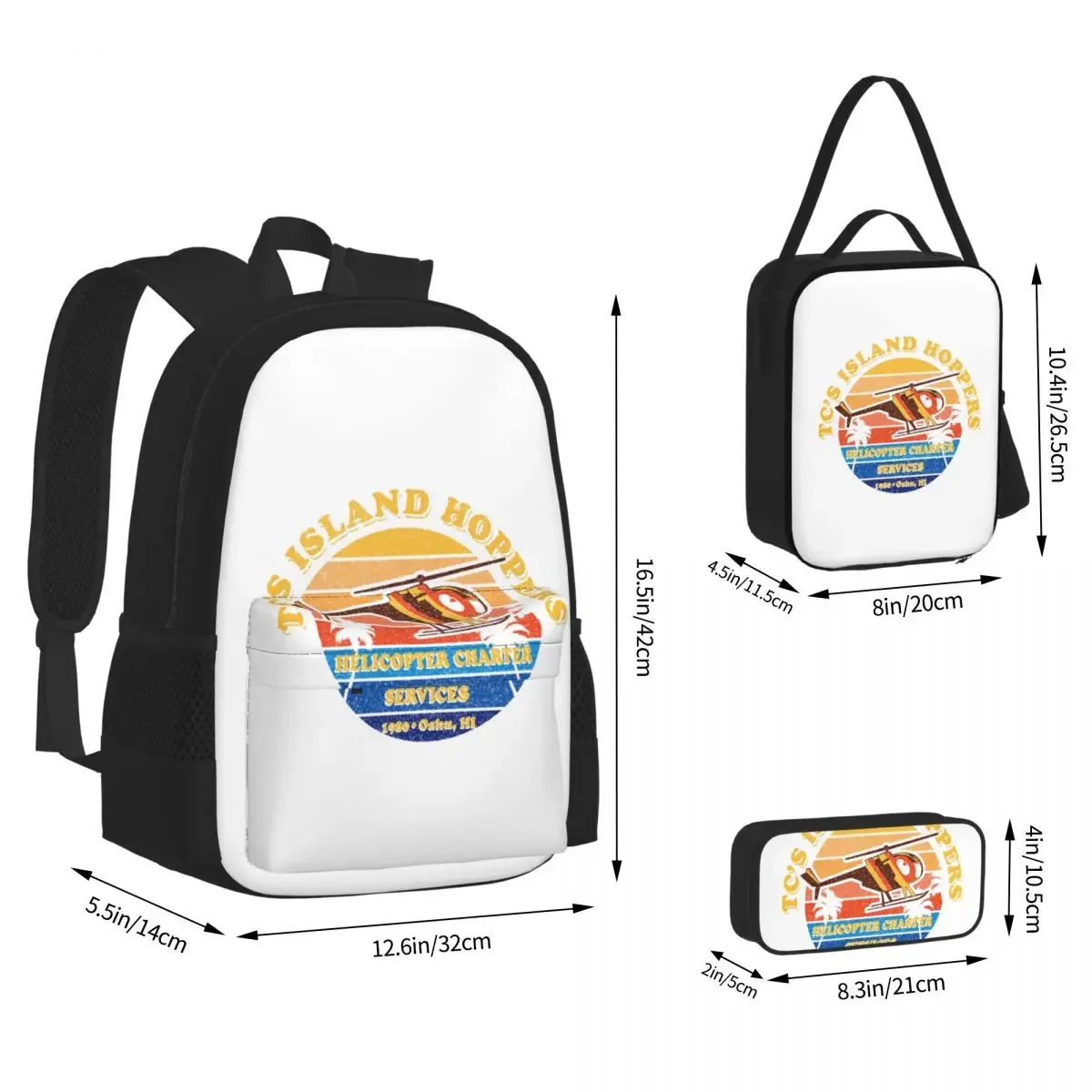 TC's Island Hoppers Magnum PI Worn Backpack Bookbag Children School Bags Cartoon Kids Rucksack Lunch Bag Pen Bag Three-Piece Set