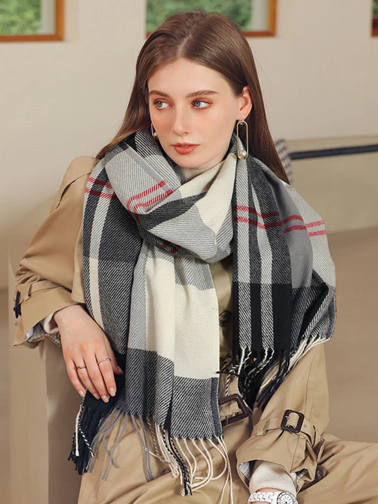 

Cashmere Women Scarf Ladies Winter Vintage Plaid Fringed Scarve Pashmina Mujer Femme Foulard Bufanda Wrap Shawl Echarpe Hiver