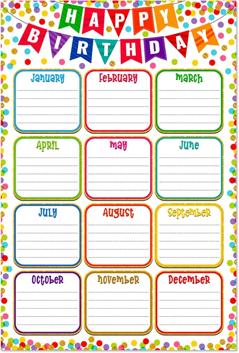 Colorful Birthday Calendar Canvas Wall Painting, Happy Birthday Triangular Flag Poster, Home Classroom Birthday Record Chart