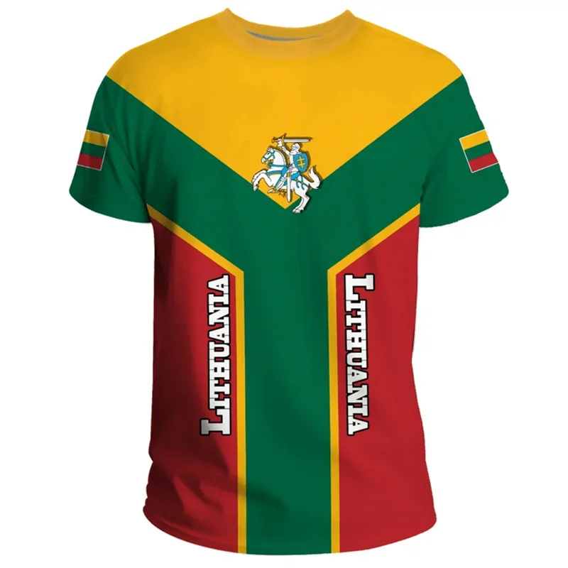 Lithuania Flag 3D Print T Shirt Men Lithuanian National Emblem Pattern Short Sleeve Tracksuits Outwear Street Tees Male Clothes