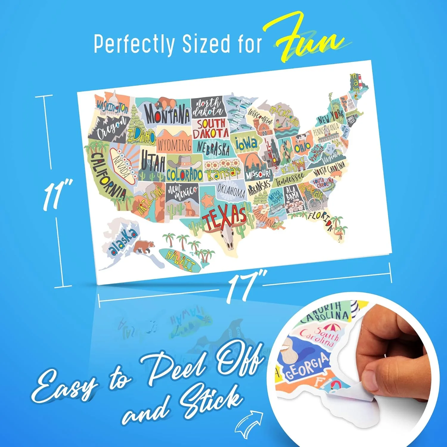 

17“ RV State Sticker Travel Map of The United States | 50 States Stickers of US | USA States Stickers for Camper Trailer RV Map