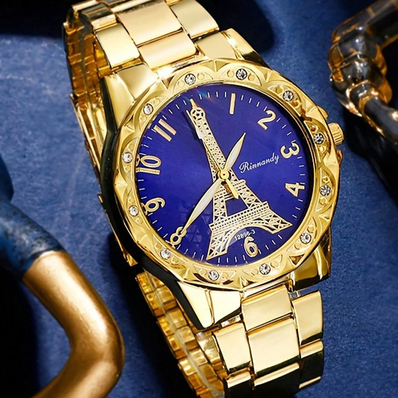 سلسلة فاخرة أنيقة للنساء، مجموعة أزياء باريس الماسية كوارتز للنساء، سوار من خليط معدني