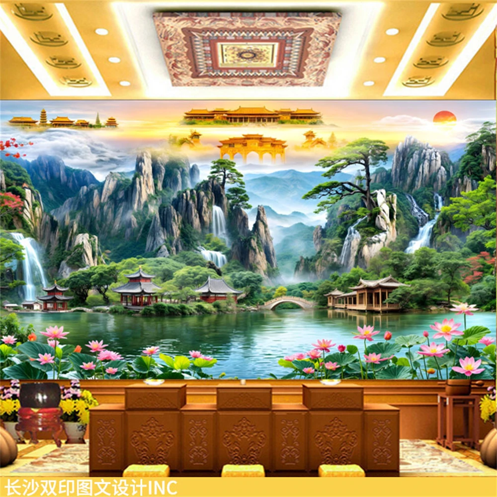 custom Trees Mountain Waterfall Wallpaper Photography Background Modern Art Mural for Living Room wall Painting Home Decor