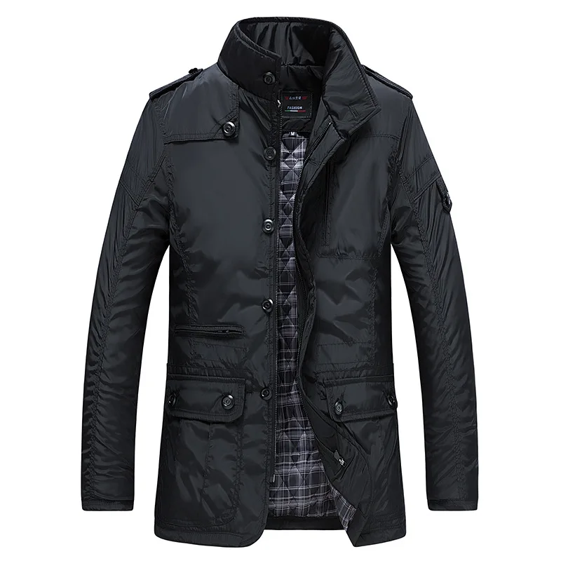 Men's Large-Sized Winter Jacket Stand-Up Collar Thick Cotton Mid-Length Business Casual Fit