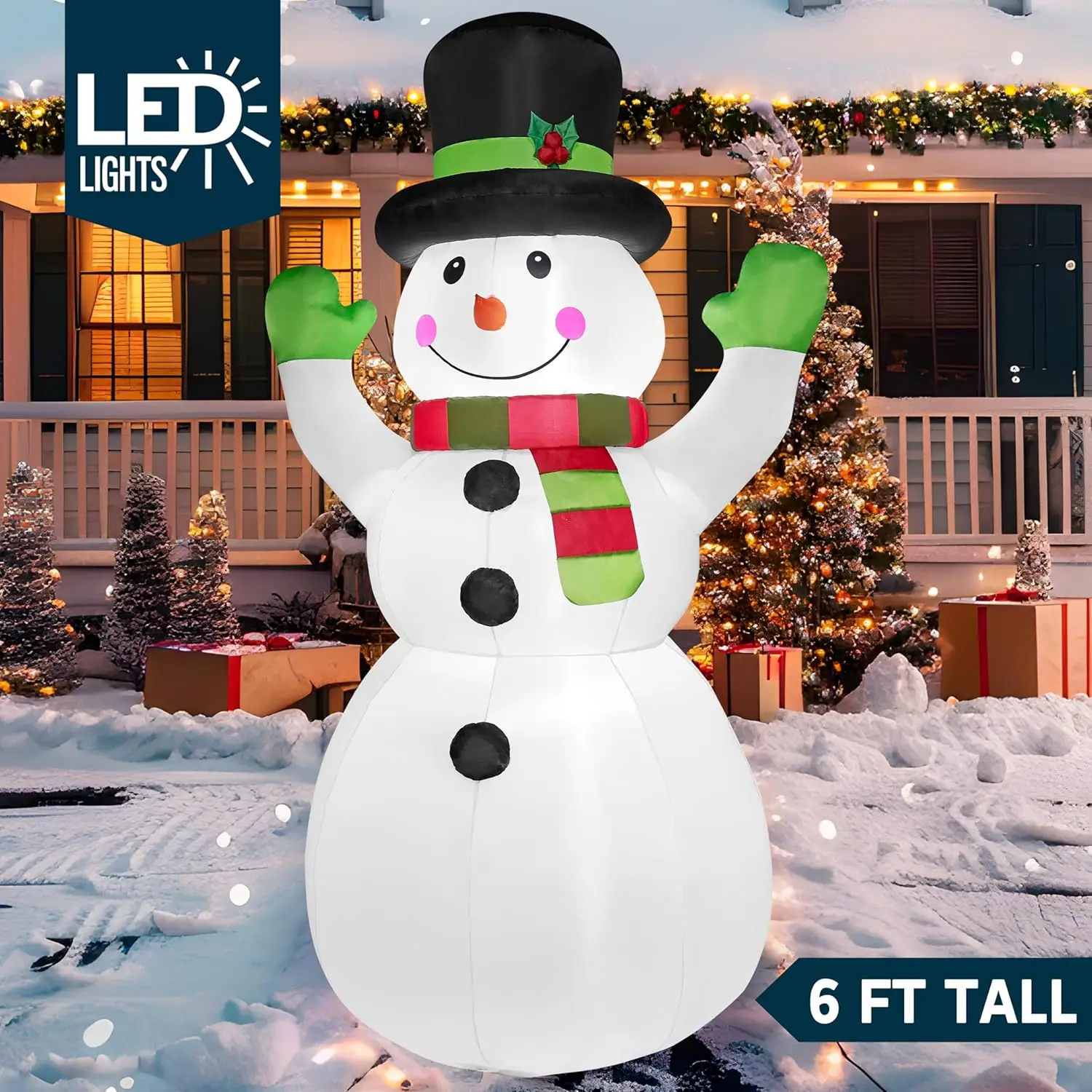 6 FT Tall Christmas Inflatable Snowman Decorations with Built-in LEDs with Magic Hat for Christmas Party Garden Decoration