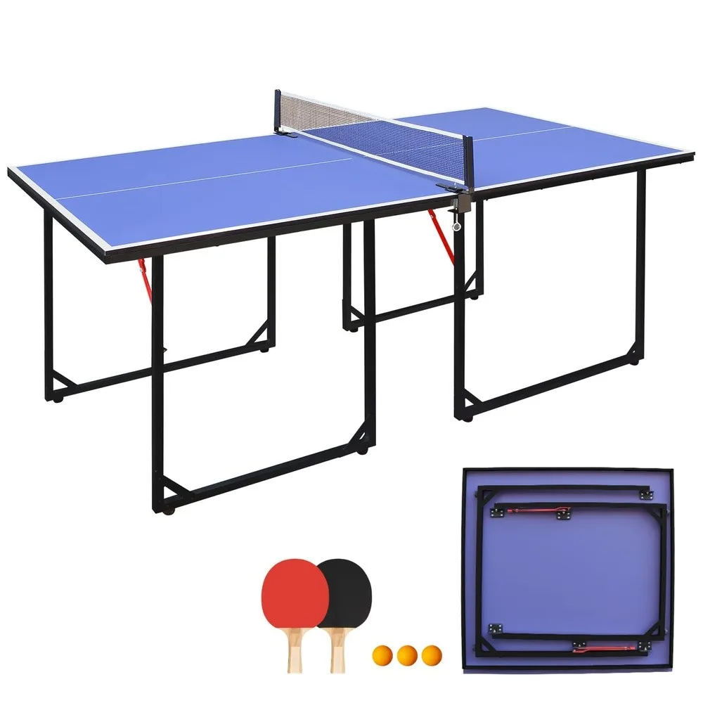4.5FT/6FT/9FT Foldable Ping Pong Table Indoor MDF Portable Table Tennis Table with Quick Clamp Net Family Game Tables