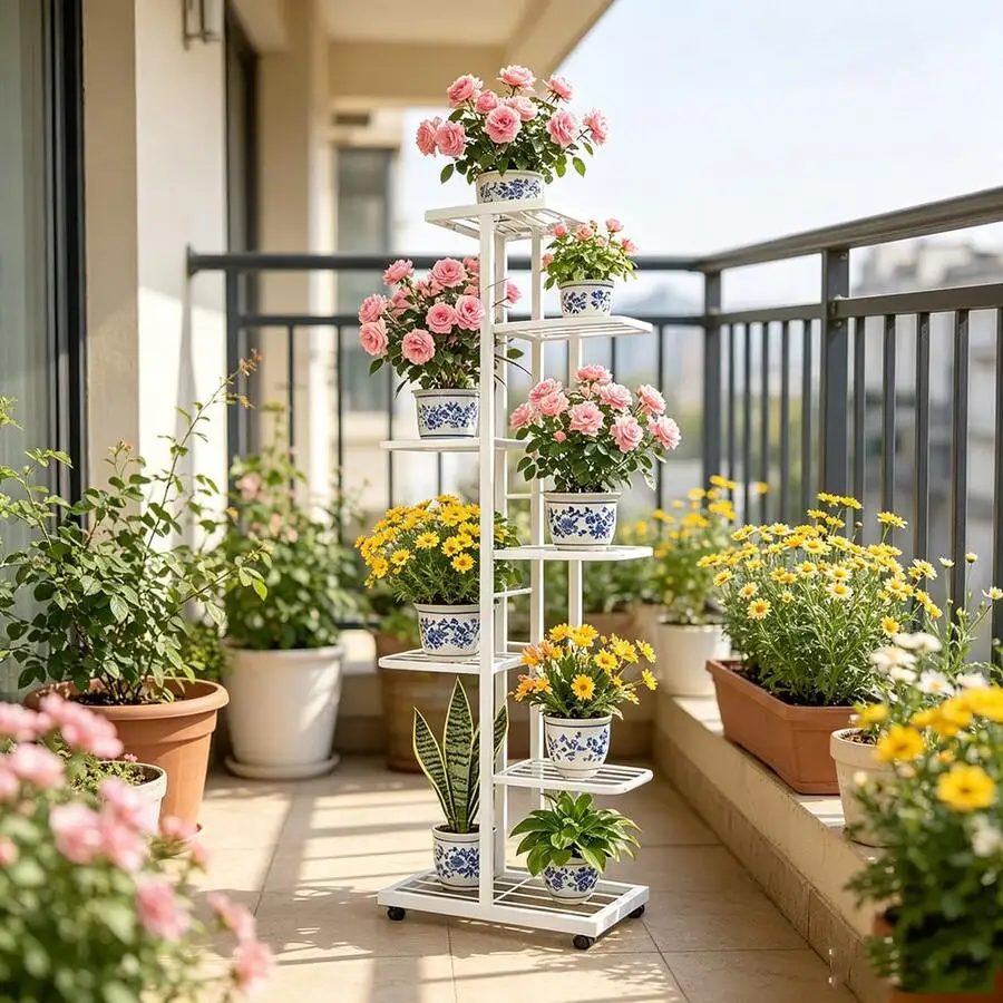 SHENGMAO 2/3/4/5/6-7 Tier Plant Stand, Heavy-Duty Iron Flower Stand, High-Angle Tiered Flower Pot Rack, Sleek Minimalist Easy Di