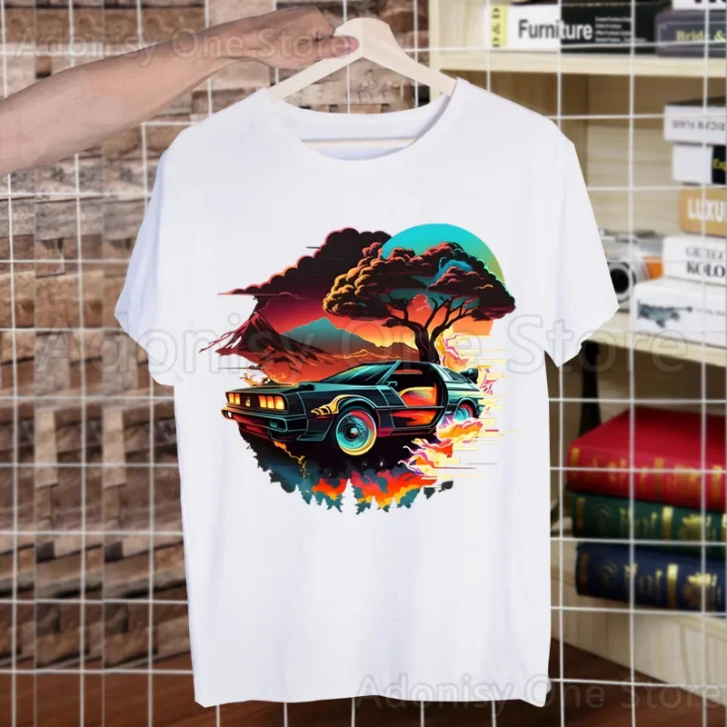 العودة إلى المستقبل ديلوريان تي شيرت الرجال ريترو غسلها بلايز تيز Harajuku التي شيرت الشارع الشهير الهيب هوب الذكور تي شيرت