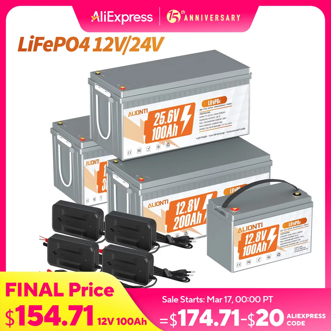

LiFePO4 Lithium Battery Built in BMS 12V 24V 100Ah 200Ah 300Ah Deep Cycle Rechargeable Battery Temperature Protection for RV EV