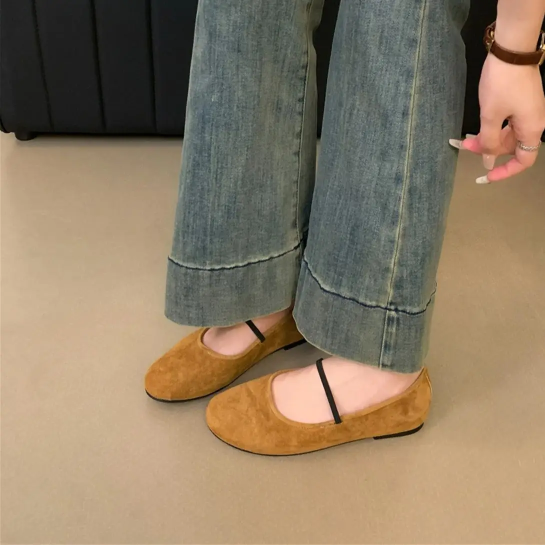 Bailamos New Women Flats Fashion Suede Round Toe Ladies Elegant Ballerinas Shoes Casual Slip On Mary Jane Shoes Mujer