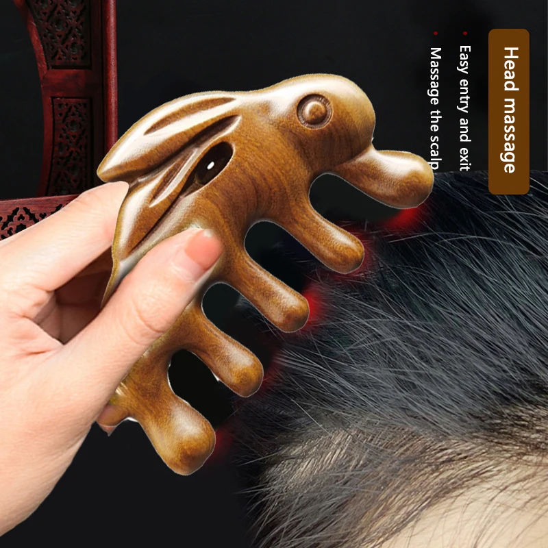 Healthy Hair Loss Head Meridian Scalp Massage Blood Circulation Rabbit Shaped Wood Head Comb Hair Brush