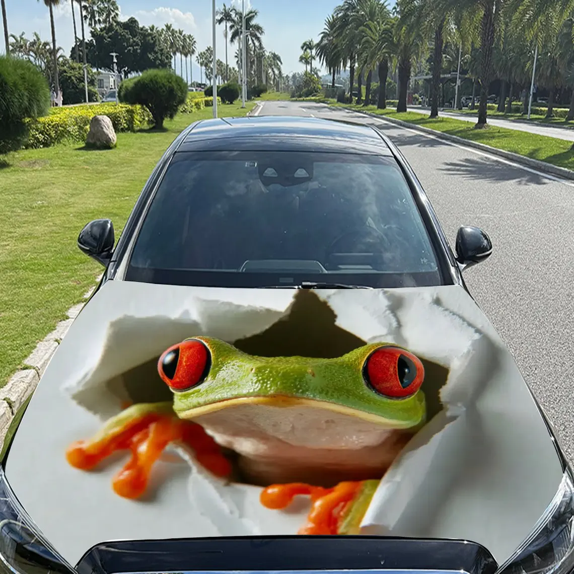 غطاء سيارة من الفينيل بنمط الضفدع اللطيف مقاوم للأشعة فوق البنفسجية، ملصقات زخرفية سهلة الاستخدام، مناسبة للشاحنات وسيارات الدفع الرباعي - متين، وات #3