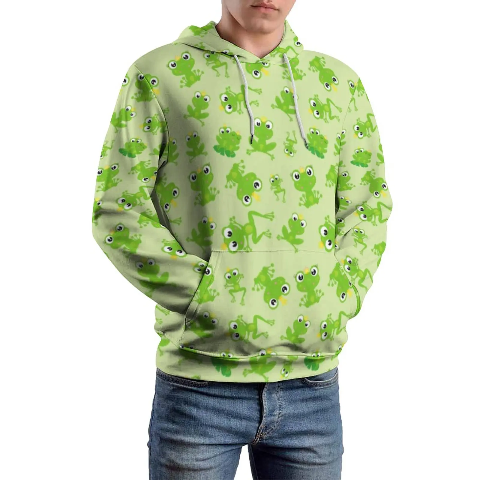 

Cute Frog Casual Hoodies Long Sleeve Green Animal Print Trendy Pullover Hoodie Spring Man Loose Oversize Graphic Tops