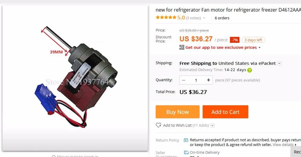 new for refrigerator Fan motor for refrigerator freezer D4612AAA21 12V DC