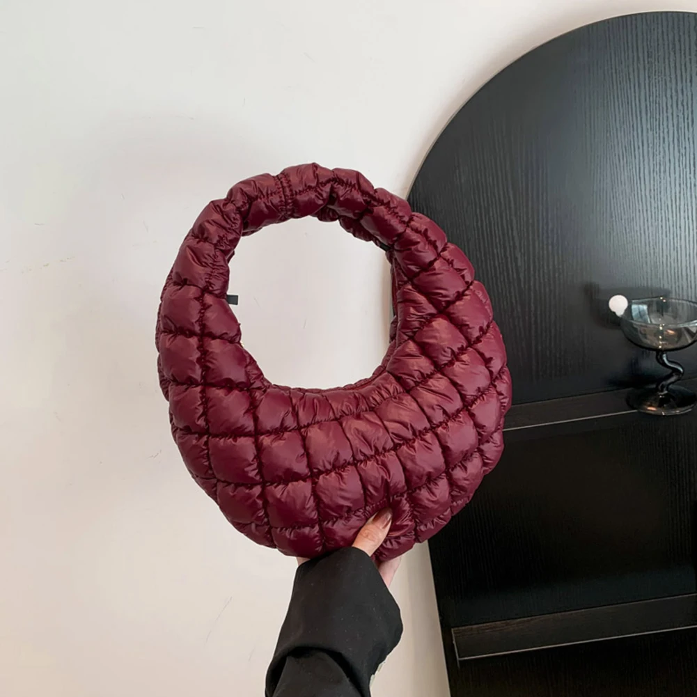 Women Soft Satchel Bag Versatile Cloud Pleatd Bag Lightweight Down Clutch Bag Quilted Tote Handbag Fall Winter Purse