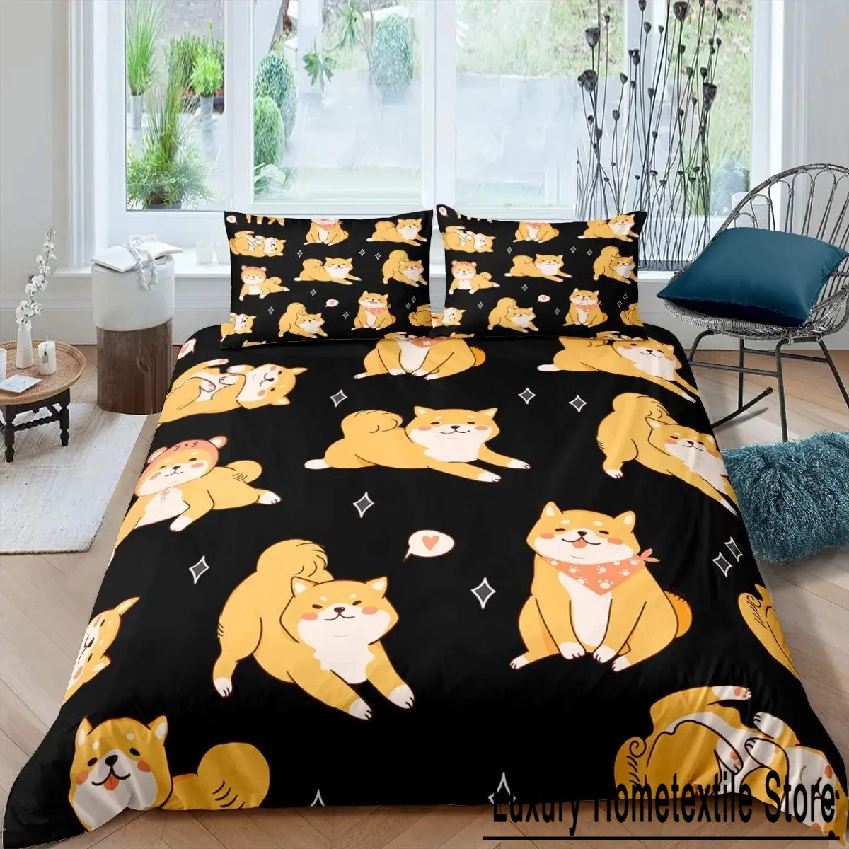 Shiba Inu Duvet Cover Cute Shiba Inu Bedding Set Dog Loves Bedding Set Microfiber Cartoon Animal Pattern Queen King Quilt Cover