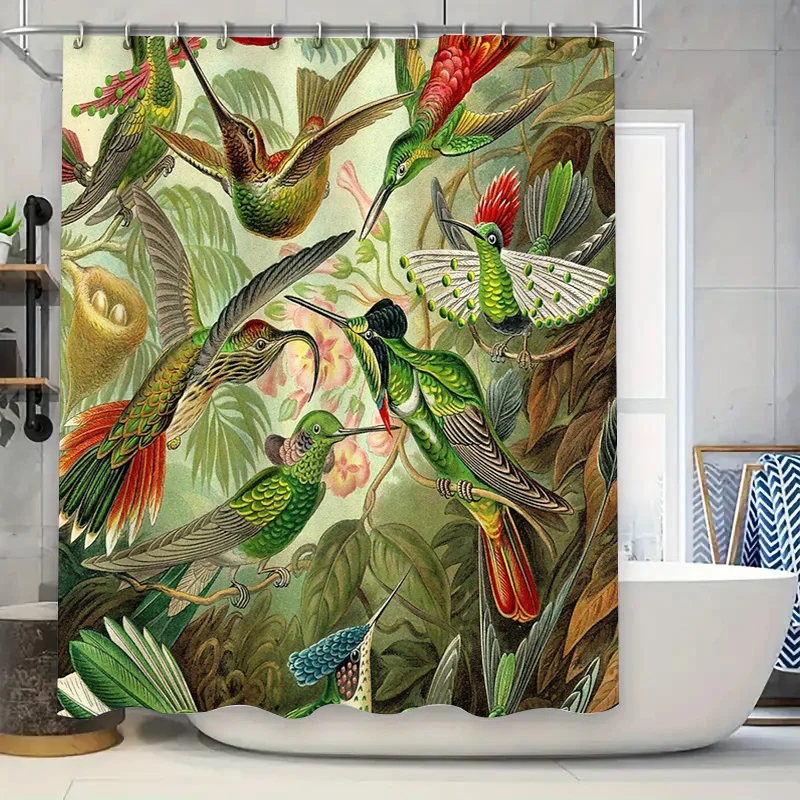 

Vintage Bird Shower Curtain Botanical Floral Nature Forest Greenery Bathroom Decor Tropical Leaf Pattern Home Decor Wall Hanging