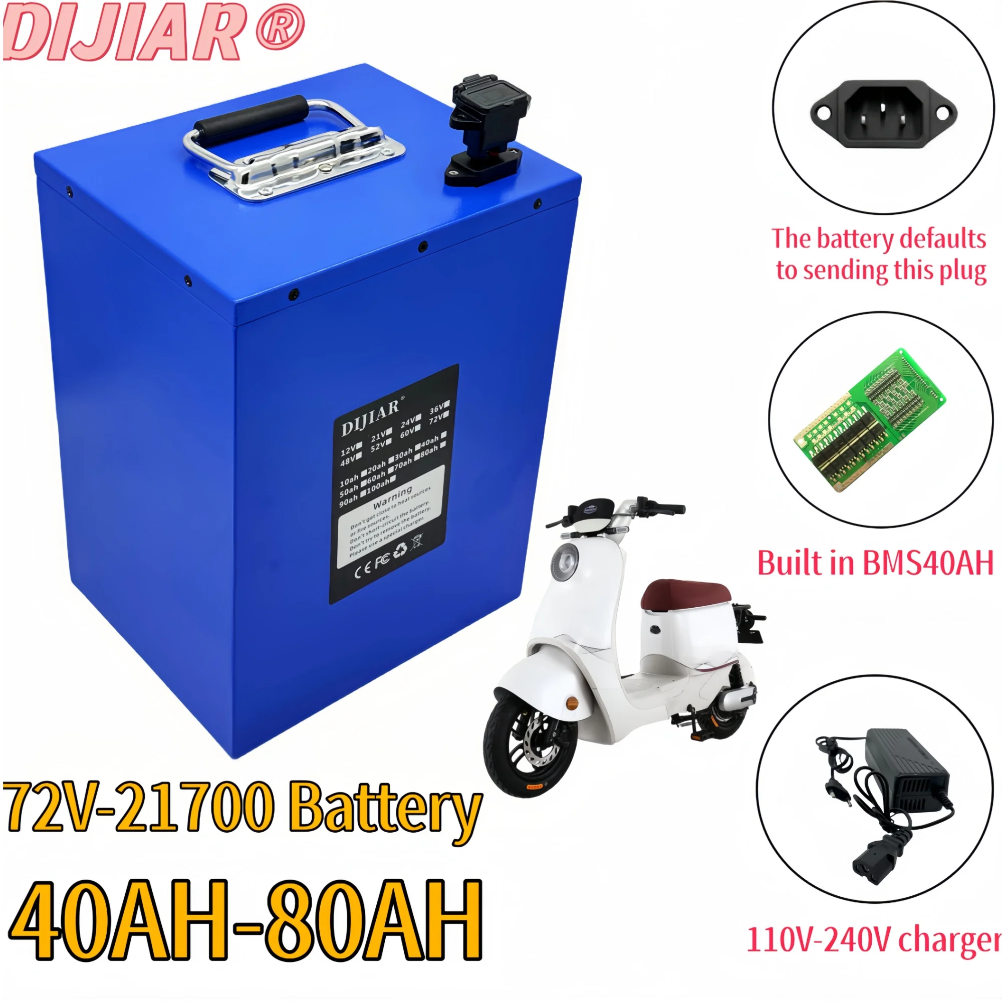 

Air freight, 72V21700 lithium-ion battery, 40AH-80AH large capacity, built-in 40AHBMS, used for Harley Davidson scooters
