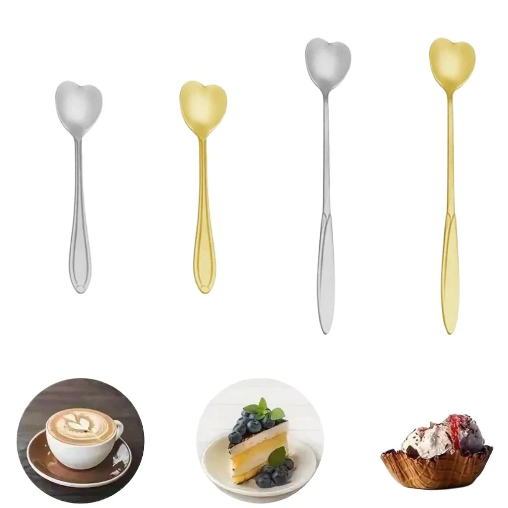 Stainless Steel Heart-Shaped Coffee Spoon Two sizes Durable Dessert Spoon Tea Spoon Mixing Utensils Home Kitchen Dining Room
