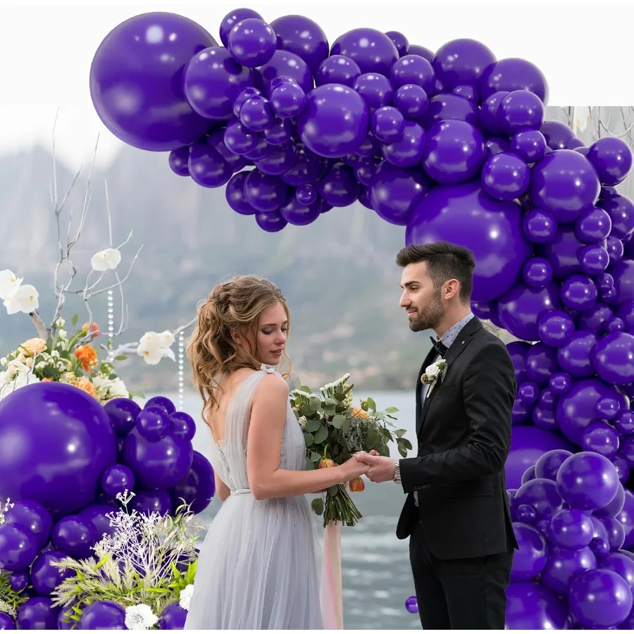 ลูกโป่งสีม่วงเข้ม 114 ชิ้น ขนาด 18, 12, 10 และ 5 นิ้ว แพ็คสำหรับตกแต่งงานปาร์ตี้วันเกิด ฮาโลวีน งานแต่งงาน สไตล์โบโฮ รุ่น L