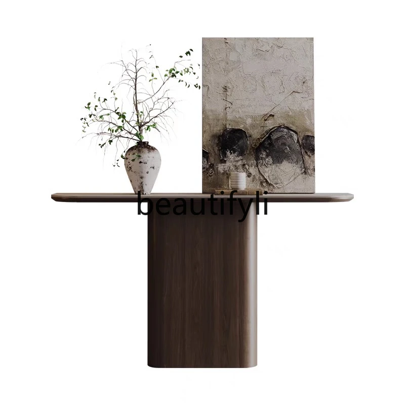 

Light luxury high-end walnut entrance table Italian minimalist entrance table, living room, rock slab entrance