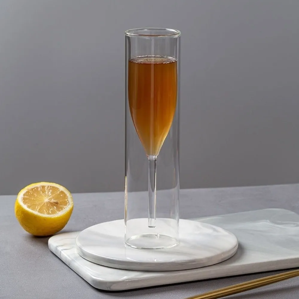 Double Wall Champagne Glasses Shatter-Resistant Wine Dispenser Wine Glass Transparent Heat Insulation Double Layers Cup Weddings