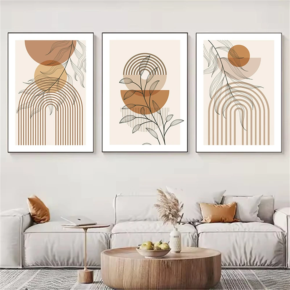 Vintage Bohemian Light Block Minimalist Line Leaf Wall Art Canvas Painting Modern Posters and Prints Living Room Interior Decor