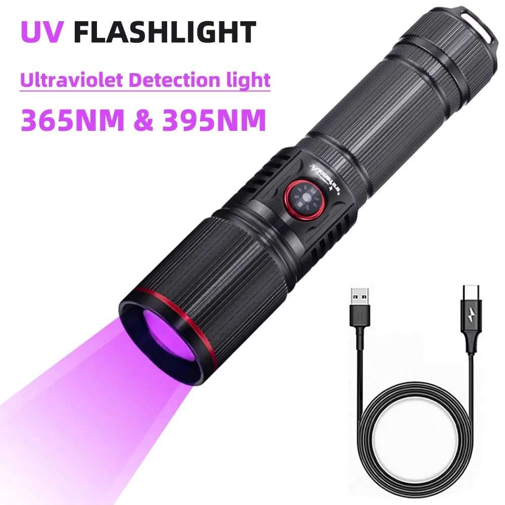 

Violet Zoom type c charging 365nm&395nm flashlight is waterproof for banknote identification amber detection of pet bacteria