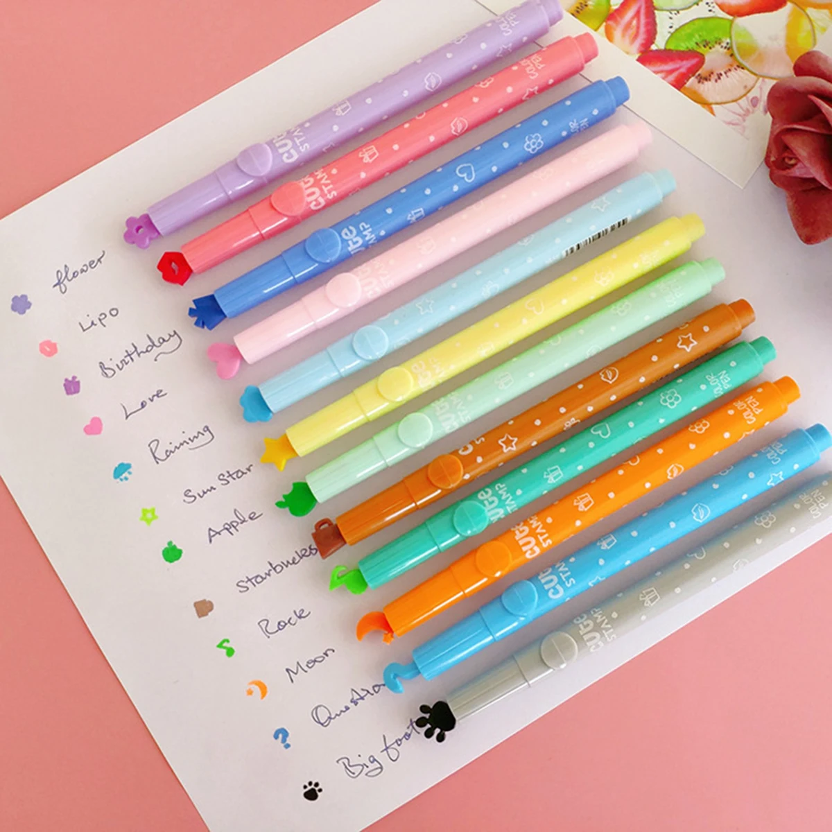 

6Pcs/set Cute Candy Color Highlighters Creative Marker Seal Fluorescent Pens School Supplies Office Stationery