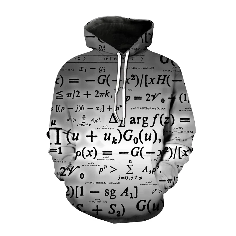 Men's and Women's 3D Math Equation Printed Hoodie Harajuku Streetwear Fashion Oversized Casual Hooded Sweatshirt