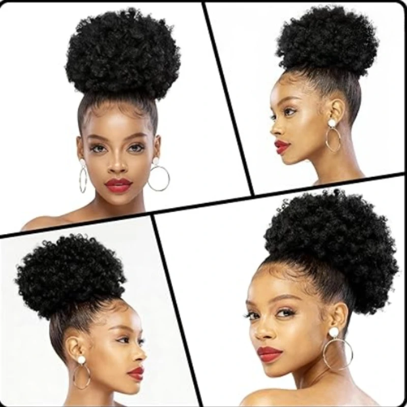 

2Pack Afro Puff Hairstyle For Black Women girls 8Inch Natural Afro Kinky Hair Ponytail Extension, Curly Hair Bun1B/Natural Black