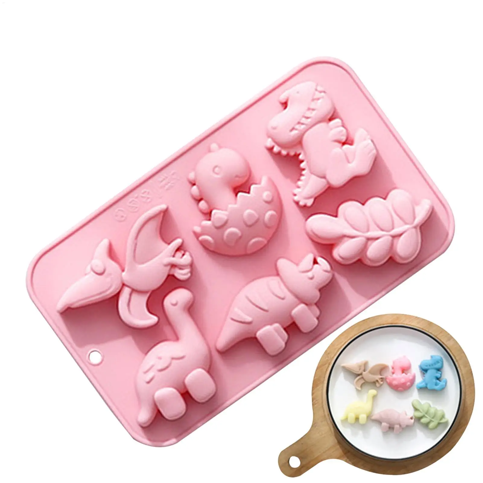 Silicone 6 Cavities Dinosaur Jello Molds for Chocolate Dinosaur Soap Molds for Baking Dessert Cupcake Topper Cake Decoration