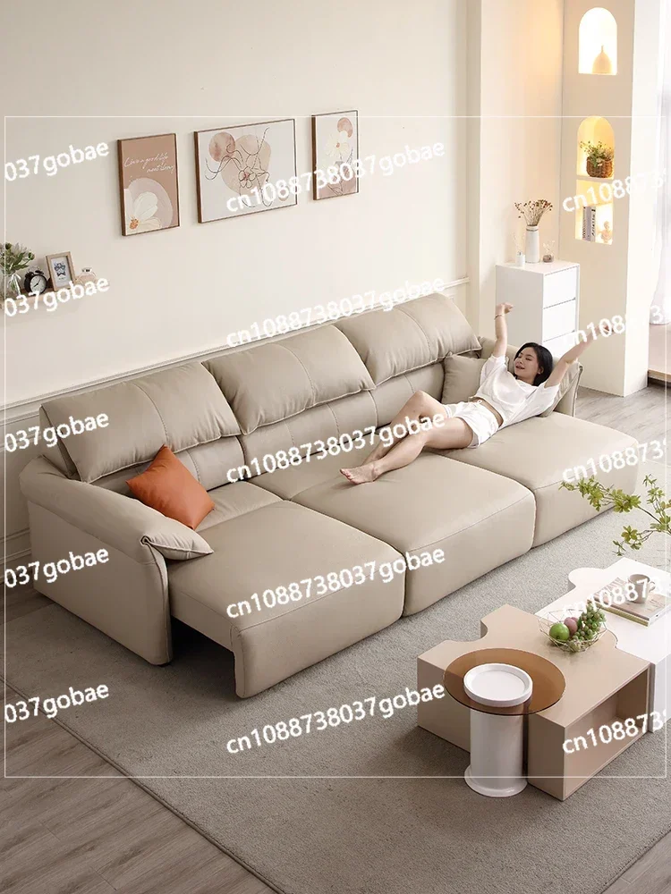 Genuine Leather Sofa Bed, Simple Modern Living Room Size, Fully Automatic Telescopic Lazy Sofa, Electric Function Sofa