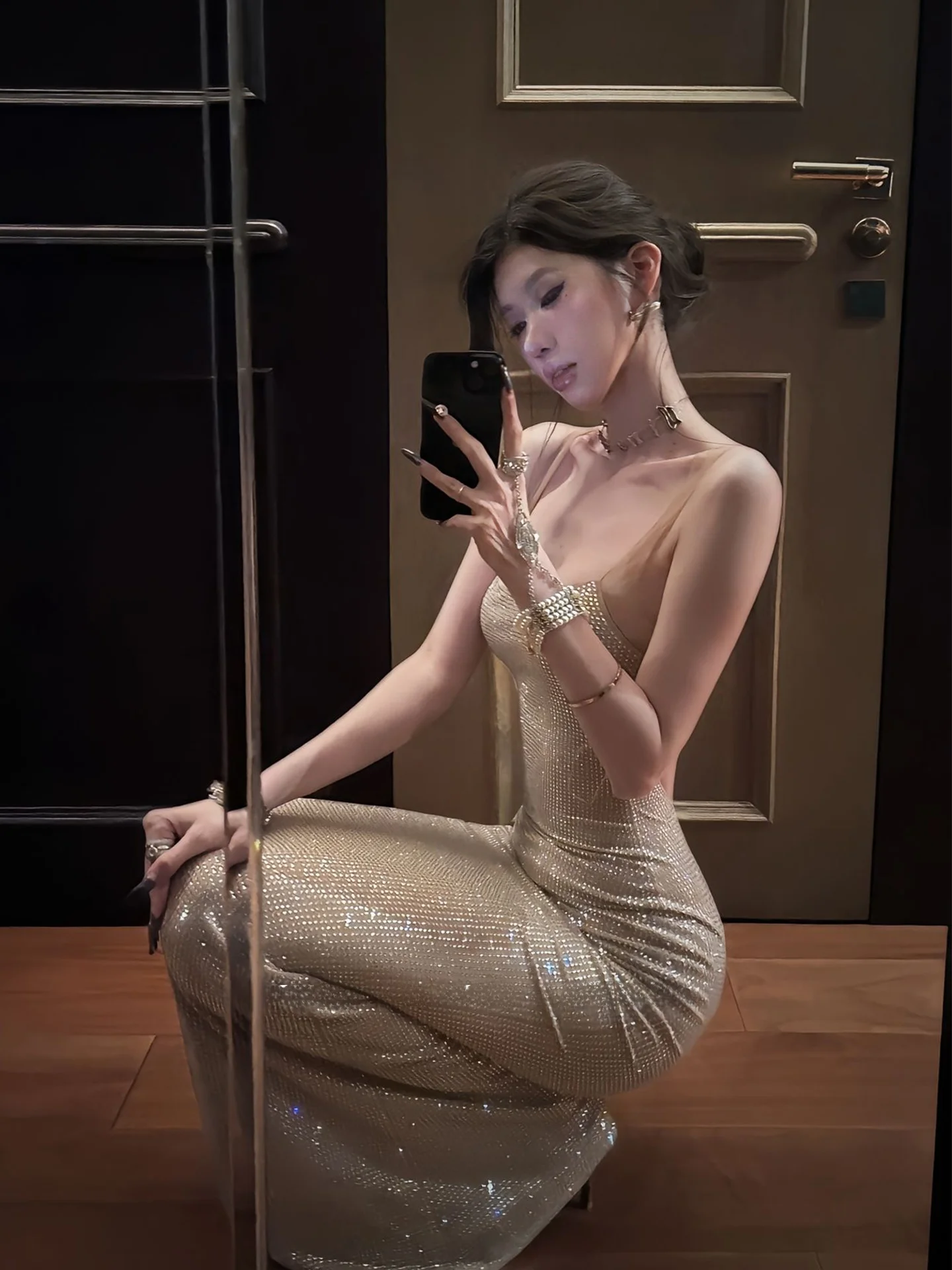 

Gold Dr Sexy High-Waisted Bal Strapl Bodycon Skirt for Birthday Par Polyester Fiber Mid-Summer A-Line Skirt