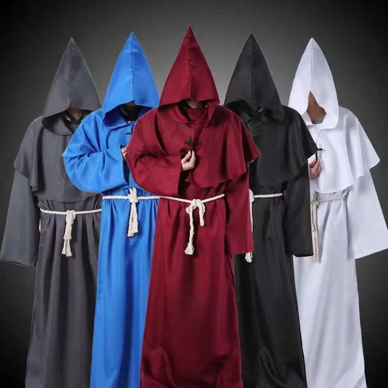 

Medieval Monk Costume Set for Halloween - Priest Robe with Rope, Cross & Cape - Perfect for Cosplay & Witch Costumes