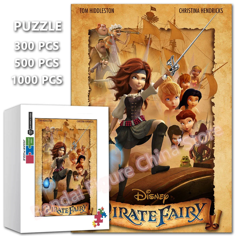 Tinker Bell and The Pirate Fairy Jigsaw Puzzles 300/500/1000 Pieces Disney Cartoon Diy Assembled Educational Puzzle Toys Gifts