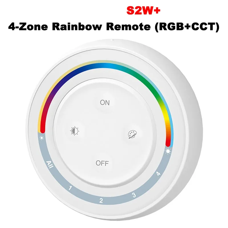 

【Быстрая распродажа】Регулируемая насыщенность CCT/яркость S2W+ 4-зонный 2,4 ГГц Радужный дистанционный переключатель RGBCCT для контроллера лампочки серии