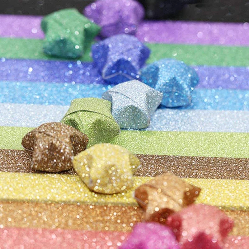 

140 Sheets Glitter Paper Origami Stars Paper Strips Lucky Star Decoration Folding Paper Origami for Hand Arts Make Home Decor