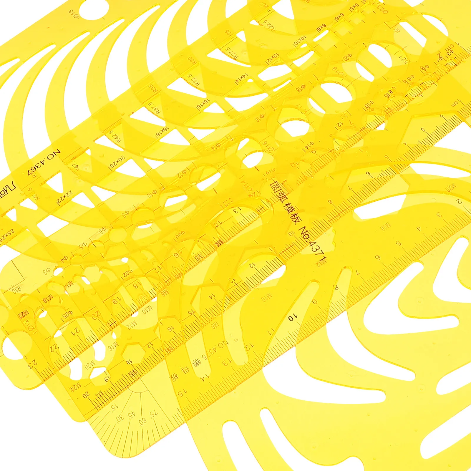4Pcs Curve Ruler Set Transparent Orange Plastic Drafting Template with Circles Squares Triangles Hexagons for Architecture