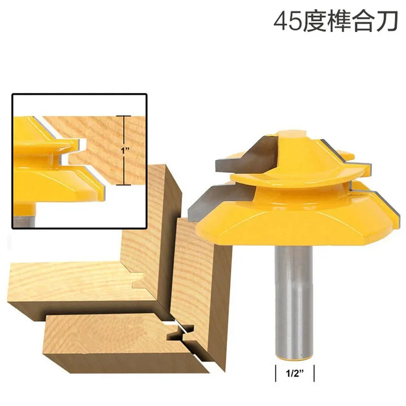 Woodworking with 1/2 handle, panel cutter, wood milling , 45 ° 45 ° tenon , line , right angle cutter